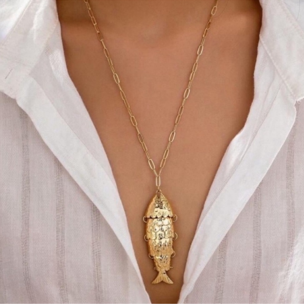 New! 18k Gold Plated Fish Charm Necklace